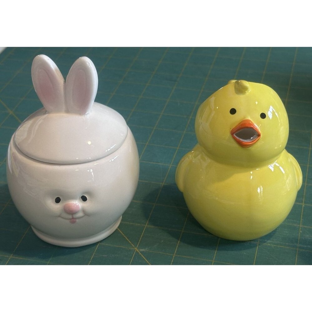 Easter Gift Bunny Chick HIP HOP Creamer Sugar Server Set Transpac Coffee Bar NEW